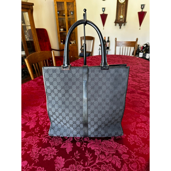 Gucci Black Monogram Canvas & Leather Jackie Tote Bag w/ Silver Piston Lock - Picture 4 of 14